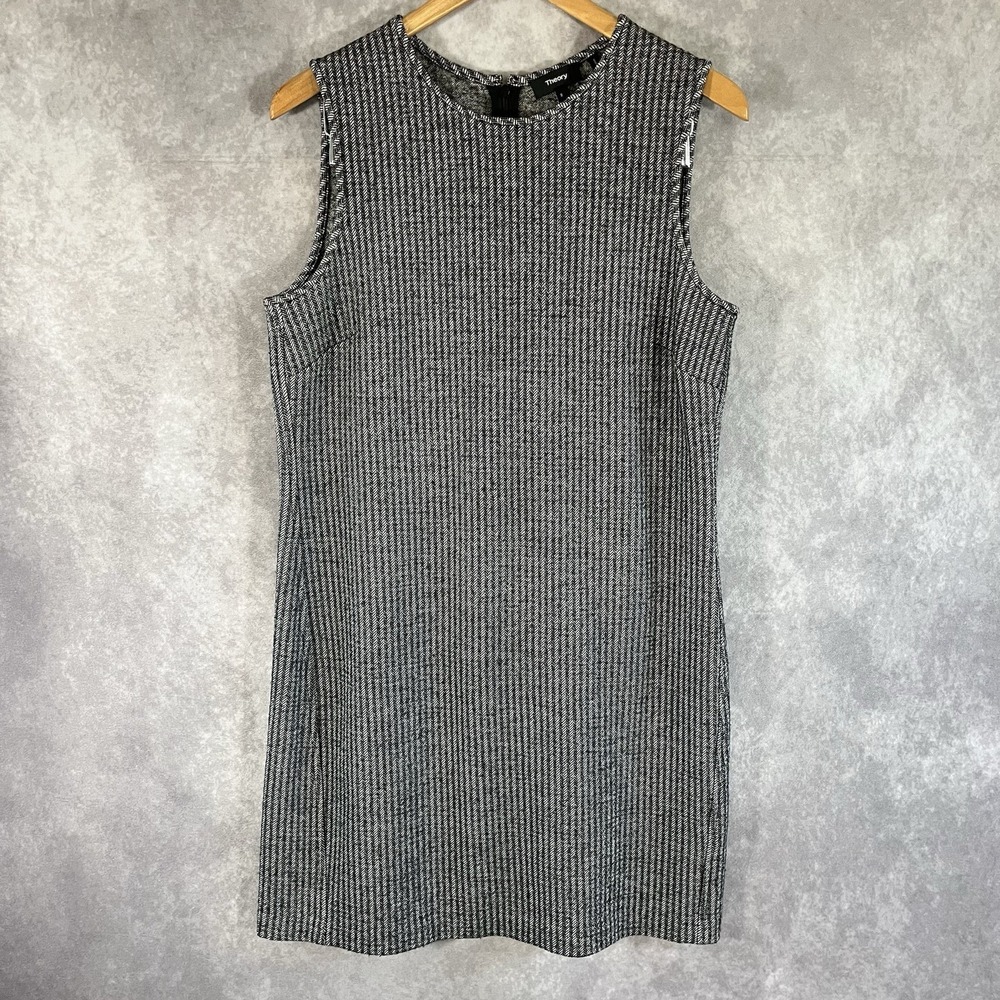 Theory Adraya Zavtra Dress Womens 8 Black White Herringbone Wool Blend Shift